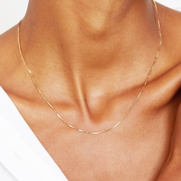 Solid Gold Box Chain 10K Real Gold Necklace Dainty Fine Chain Stamped 10K - Picture 2 of 5